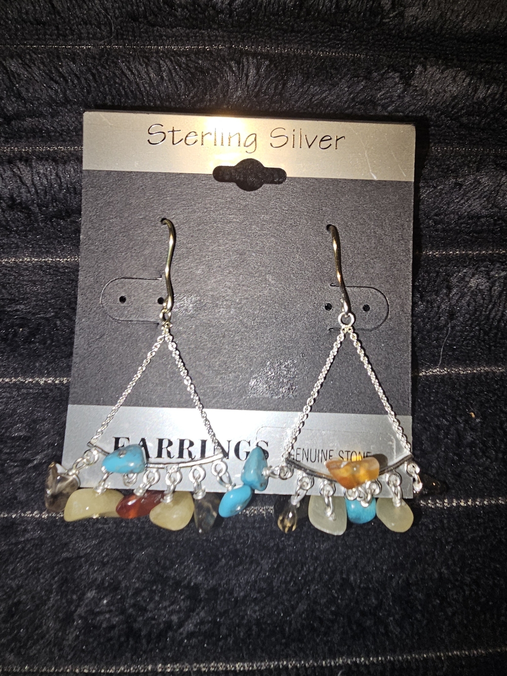 Sterling Silver Multi-Stone Dangle Earrings - Turquoise & Mixed Stones